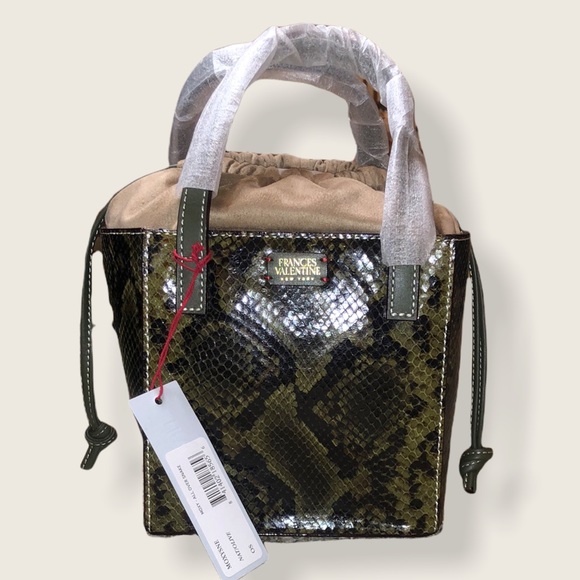 NEW FRANCES VALENTINE MOXY SNAKE EMBOSSED LEATHER TOTE IN OLIVE - Picture 2 of 6